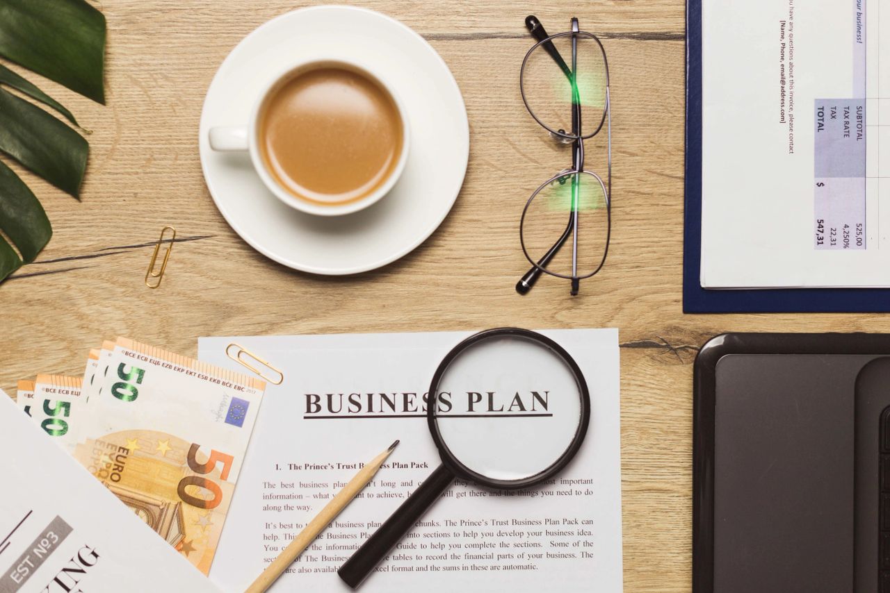 Business plan flat lay